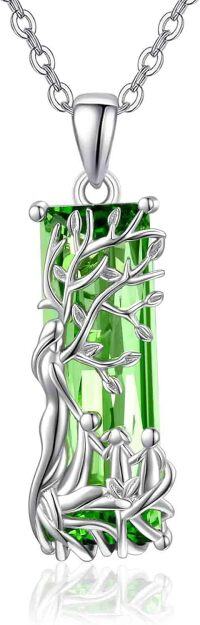 wholesale 925 Sterling Silver Green Austrian Crystal Tree of Life Pendant Necklaces for Women Mothers Day Gifts-D-Mother and 3 daughters or sons