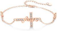 wholesale Rose Gold 925 Sterling Silver Faith Cross Bracelet - Christian Religious Jewelry - Adjustable Size Confirmation Gift for Women & Girls-Rose Gold