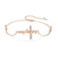 wholesale Rose Gold 925 Sterling Silver Faith Cross Bracelet - Christian Religious Jewelry - Adjustable Size Confirmation Gift for Women & Girls-Rose Gold