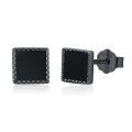 wholesale 925 Sterling Silver Square Black Onyx CZ Stud Earrings for Women and Men-0-0