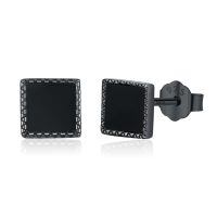 wholesale 925 Sterling Silver Square Black Onyx CZ Stud Earrings for Women and Men-A03 - Square Black Onyx (7 MM)