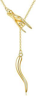 wholesale 925 Sterling Silver Italian Horn Hand Pendant Necklaces for Women Gold Plated s 45cm Chain Length-0-0