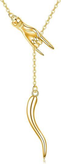 wholesale 925 Sterling Silver Italian Horn Hand Pendant Necklaces for Women Gold Plated s 45cm Chain Length-plated yellow gold