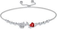 wholesale 925 Sterling Silver Rose Flower Birthstone Bolo Bracelet for Women-01-January-Garnet