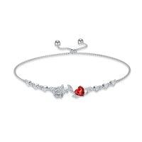 wholesale 925 Sterling Silver Rose Flower Birthstone Bolo Bracelet for Women-01-January-Garnet
