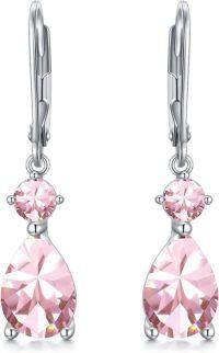 wholesale 925 Sterling Silver Clear Birthstone Dangle Leverback Earrings for Women-10-October-Simulated Tourmaline