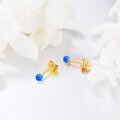 wholesale 14k Yellow Gold Blue Opal Round Ball Stud Earrings for Women - Everyday Wear Gift Idea-0-2