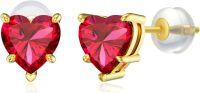 wholesale 14K Gold 1Ct Heart Cut Created Birthstone Stud Earrings for Women-July-Ruby