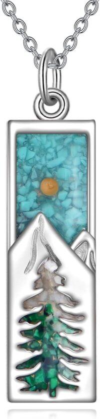 wholesale 925 Sterling Silver Turquoise Malachite Tree Pendant Necklace for Women Gifts-Mountain Necklace with Obsidian Turquoise