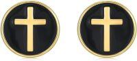wholesale 925 Sterling Silver Cross Stud Earrings with Black Onyx and Gold Plating-Cross