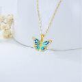 wholesale 14K Gold Blue Enamel Butterfly Pendant Necklace with Cubic Zirconia Stones - 17 Inches Chain Length-0-2