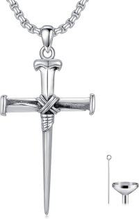 wholesale 925 Sterling Silver Nail Cross Cremation Keepsake Pendant with Funnel & Chain-2-1-Nail Cross-Custom-2-1-Nail Cross