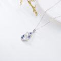 wholesale 14K Gold Plated 925 Sterling Silver Blue Crystal Butterfly Teardrop Pendant Necklace for Women - 16 + Extender Chain-0-4
