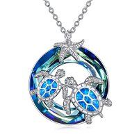 wholesale Turtle Gifts S925 Sterling Silver Crystal Sea Turtle Necklace Christmas Gifts For Women, 18+2 Inch -color_name:16-Blue-2
