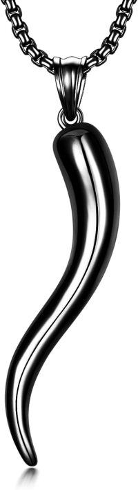 wholesale 925 Sterling Silver Italian Horn Necklace - Black Amulet Pendant for Men & Women (with Gift)-Black-Small