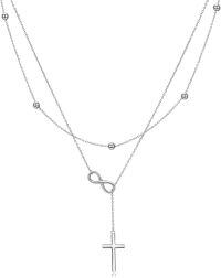 wholesale 925 Sterling Silver Infinity Cross Lariat Layered Necklace Christmas Gift for Women-Infinity Cross