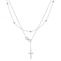 wholesale 925 Sterling Silver Infinity Cross Lariat Layered Necklaces Wholesale Christmas Gift for Women-Infinity Cross