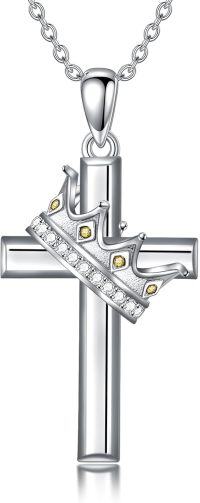 wholesale 925 Sterling Silver Birthstone Crown Cross Pendant Necklace for Women-11-November