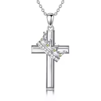 wholesale 925 Sterling Silver Birthstone Crown Cross Pendant Necklace Wholesale for Women-11-November