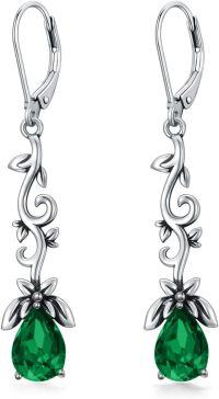 wholesale Sterling Silver Simulated Birthstone Crystal Vintage Oxidized Branches Dangle Earrings-Emerald Green