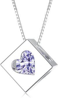 wholesale 925 Sterling Silver AAAAA Natural Gemstone Purple Heart Pendant Necklace for Women, Sensitive Skin Safe, Gift Box-Heart-June