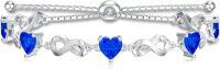 wholesale Sterling Silver 12 Gemstone Infinity Love Birthstone Bracelet Heart Cut Adjustable for Women Mother Daughter Wife-Sep-Sapphire Blue