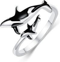 wholesale 925 Sterling Silver Ocean Open Ring w Orca Shark Manta Ray Animal Lovers Jewelry Gift-Orca-parent