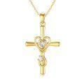 TOUPOP 14K Solid Gold Crystal Nurse Cross Necklace-0-0
