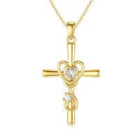 TOUPOP 14K Solid Gold Crystal Nurse Cross Necklace-undefined