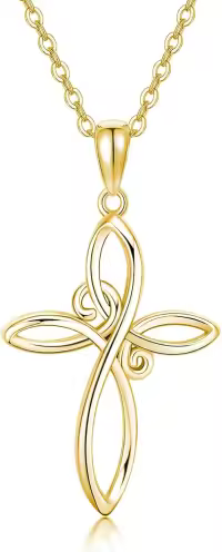 wholesale 14K Gold Infinity Knot Cross Pendant with 3mm Cable Chain for Women and Girls - Elegant Religious Sets Wholesale (Length: Adjustable from 16 to 20 inches)-Gold 14K