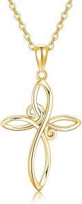 wholesale 10K Gold Infinity Knot Cross Pendant with 3mm Cable Chain for Women and Girls - Elegant Religious Set (Length: Adjustable from 16 to 20 inches)-0-0