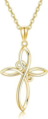 wholesale 10K Gold Infinity Knot Cross Pendant with 3mm Cable Chain for Women and Girls - Elegant Religious Set (Length: Adjustable from 16 to 20 inches)-Gold 10K