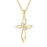 wholesale 10K Gold Infinity Knot Cross Pendant with 3mm Cable Chain for Women and Girls - Elegant Religious Set (Length: Adjustable from 16 to 20 inches)-Gold 10K