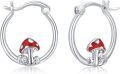 wholesale 925 Sterling Silver Red Enamel Mushroom Huggie Hoop Earrings-0-0