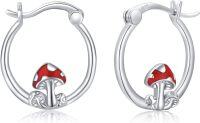 wholesale 925 Sterling Silver Red Enamel Mushroom Huggie Hoop Earrings-Mushroom