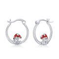 wholesale 925 Sterling Silver Red Enamel Mushroom Huggie Hoop Earrings-0-0