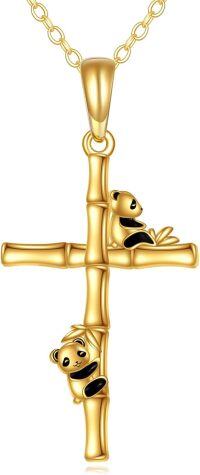 wholesale 14K Gold Panda Bamboo Cross Pendant Necklace for Women-panda