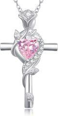 wholesale Sterling Silver Rose Cross Pendant Necklace for Women-0-126