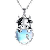 wholesale 925 Sterling Silver Cute Cow Pendant With Moonstone Accents-Cow Necklace