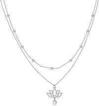 wholesale 925 Sterling Silver Layered Lotus Flower Pendant Necklaces with Moonstone Beads for Women Gifts-Lotus