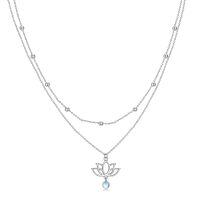 wholesale 925 Sterling Silver Layered Lotus Flower Pendant Necklaces with Moonstone Beads for Women Gifts-Lotus