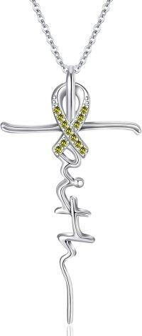 wholesale 925 Sterling Silver Birthstone Faith Cross Pendant Necklace for Women Religious Jewelry Gifts-Silver-08-Aug