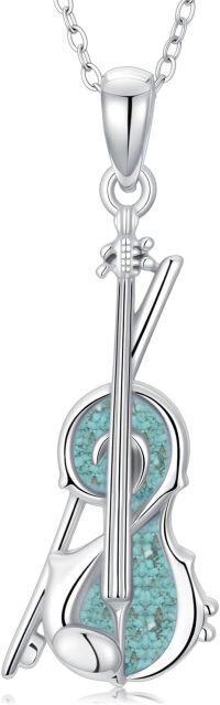 wholesale 925 Sterling Silver & Turquoise Violin Necklace, 0.78x0.87 Music Pendant, 18+2 Adjustable Chain, Gift for Musicians-Violin