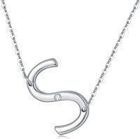 wholesale 925 Sterling Silver S-Shaped Initial Letter Cubic Zirconiad Pendant Necklaces for Women Girls  (S)-S-with Natural Diamond