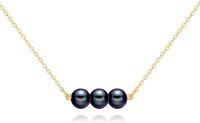wholesale 14K Yellow Gold Black Freshwater Pearl 3-Pearl Pendant Necklace-3 Black