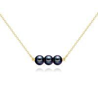 wholesale 14K Yellow Gold Black Freshwater Pearl 3-Pearl Pendant Necklace-3 Black