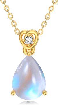 wholesale 14K Gold Diamond (I2 I3) 2Ct Teardrop Birthstone Necklace for Women-Moonstone