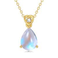 wholesale 14k Gold Teardrop Aquamarine Diamond Pendant Necklace Wholesale With Heart Detail-Moonstone
