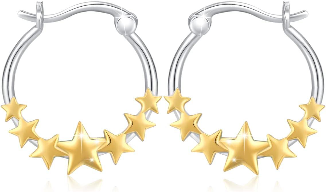 Sterling Silver Gold Plated Star Huggie Hoop Earrings for Women-0-1