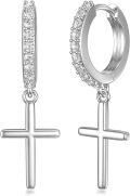 wholesale 925 Sterling Silver Cross Dangle Huggie Hoop Earrings for Women Gifts-0-0